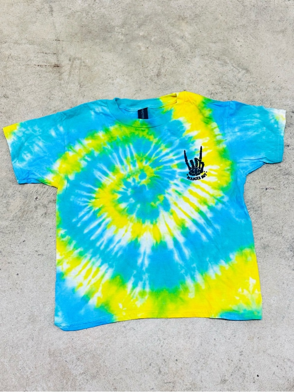 Gildan Kids Tie-Dye Spiral Tee in Blue, Yellow & Green